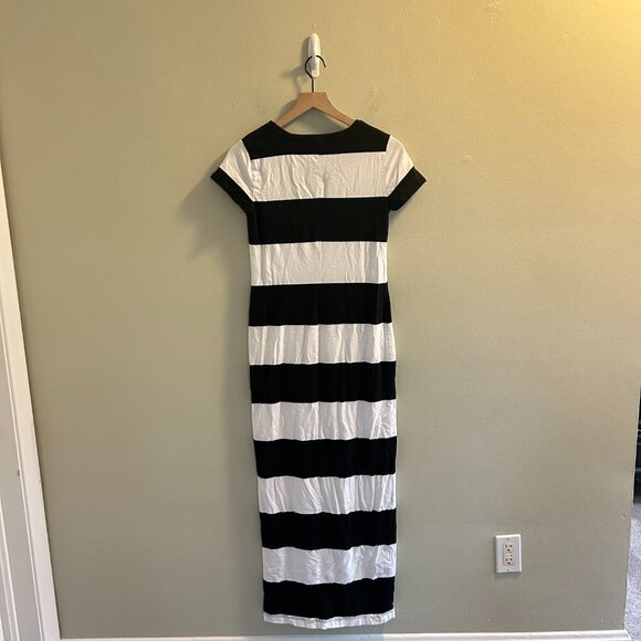 Gap Rugby Short Sleeve Maxi Dress Size XS Black White Striped Teacher Modest - Picture 4 of 9